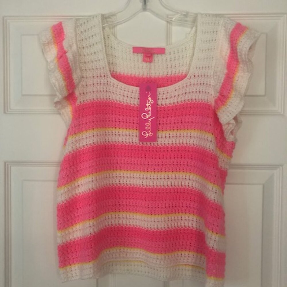 NWT Lilly Pulitzer Cordetta Sweater Pink Shandy Textured Sail Stripe Size XS